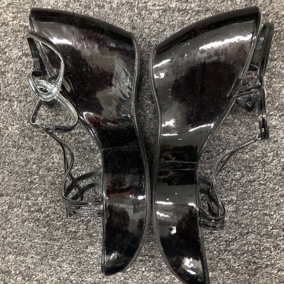 Stuart Weitzman Patent Leather Strappy Wedge Platform Sandals Black 7.5 - Picture 3 of 13